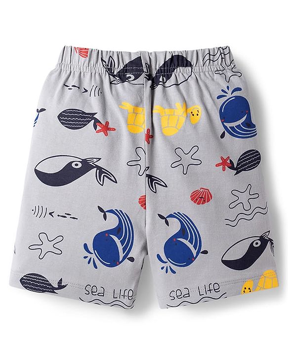 Babyhug Cotton Knit Half Sleeves T-Shirt & Shorts Night Suit With Shark Print - Blue