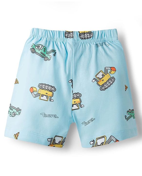 Babyhug 100% Cotton Knit Half Sleeves T-Shirt & Shorts Night-Suit With JCB Print - Grey