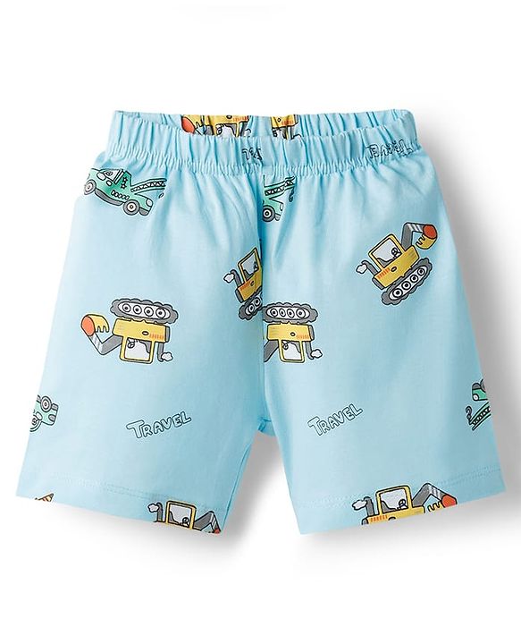 Babyhug 100% Cotton Knit Half Sleeves T-Shirt & Shorts Night-Suit With JCB Print - Grey