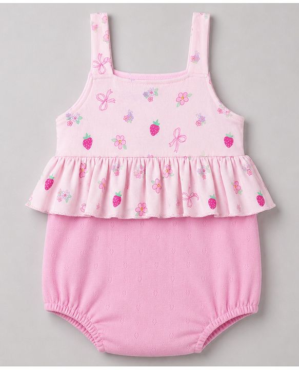 Babyhug 100% Cotton Interlock Knit Sleeveless Onesies With Floral Print & Hairband - Pink