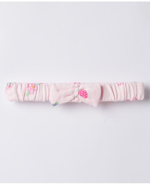 Babyhug 100% Cotton Interlock Knit Sleeveless Onesies With Floral Print & Hairband - Pink