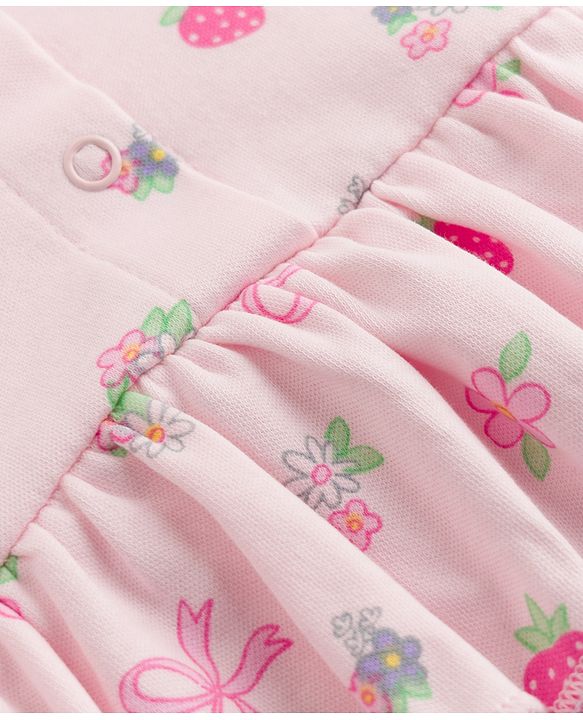 Babyhug 100% Cotton Interlock Knit Sleeveless Onesies With Floral Print & Hairband - Pink