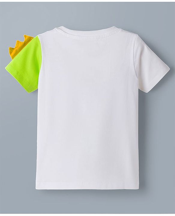 Babyhug Cotton Knit Half Sleeves T-Shirt & Shorts Night Suit with Dino Print & Applique - White