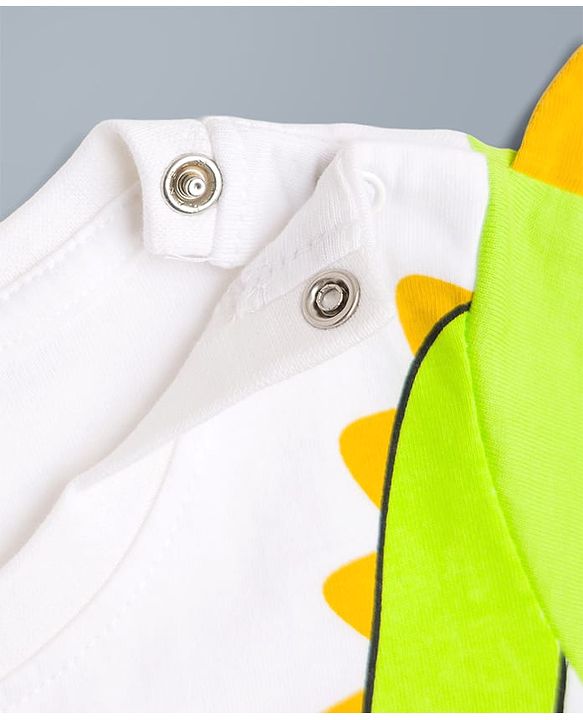 Babyhug Cotton Knit Half Sleeves T-Shirt & Shorts Night Suit with Dino Print & Applique - White