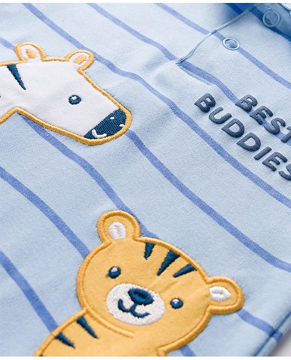 Babyhug 100% Cotton Interlock Knit Half Sleeves Polo Collar Cub Printed Onesie - Multicolour