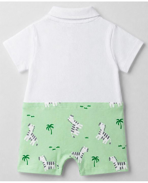 Babyhug 100% Cotton 100% Cotton Knit Half Sleeves Zebra Printed Romper - Multicolor