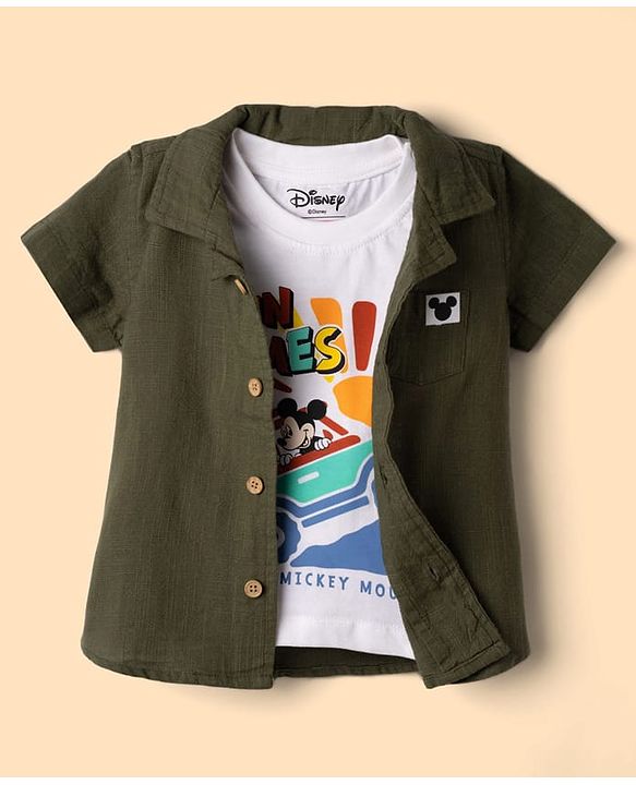 Babyhug Disney Half Sleeves Shirt & Shorts Set With T-Shirt & Mickey Mouse Graphics - Multicolor