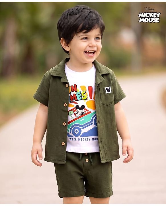 Babyhug Disney Half Sleeves Shirt & Shorts Set With T-Shirt & Mickey Mouse Graphics - Multicolor