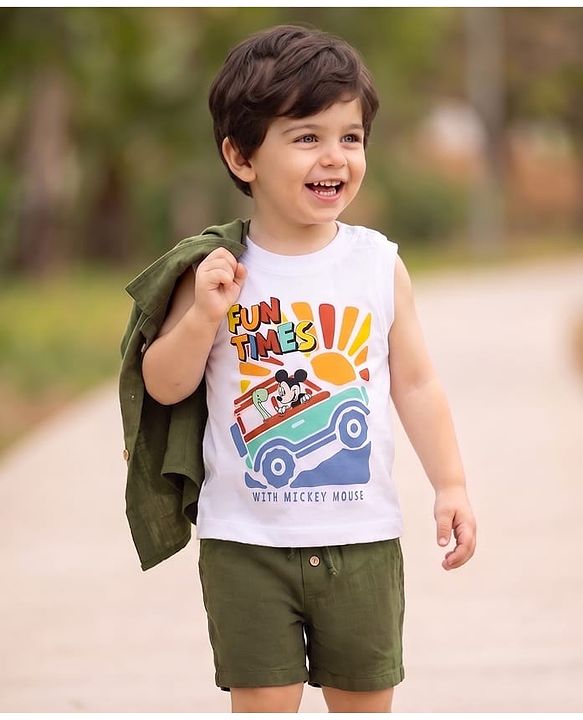 Babyhug Disney Half Sleeves Shirt & Shorts Set With T-Shirt & Mickey Mouse Graphics - Multicolor