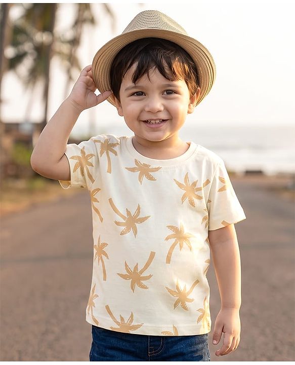 Babyhug Cotton Knit Half Sleeves Palm Tree Printed T-Shirt - Multicolor