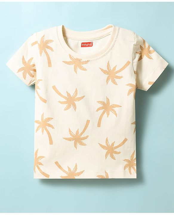 Babyhug Cotton Knit Half Sleeves Palm Tree Printed T-Shirt - Multicolor
