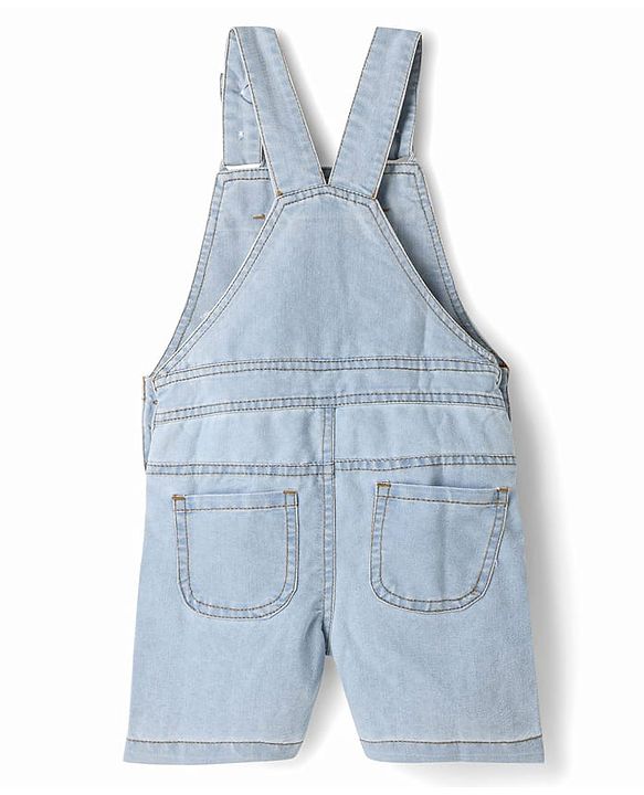 Babyhug Disney Single Jersey Knit Denim Half Sleeves Striped T-shirt and Denim Dungaree  With Mickey Mouse Graphic - Light Blue