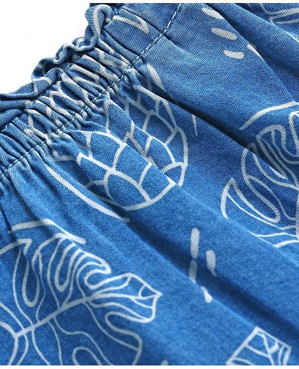 Babyhug Denim Woven Sleeveless Top & Pant Set With Floral Print - Blue