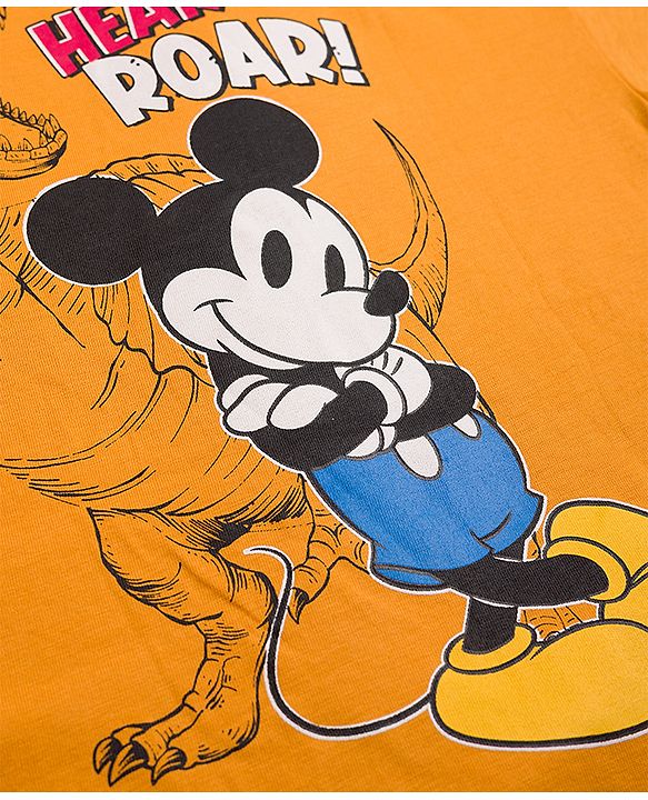 Pine Kids Disney 100% Cotton Knit T-Shirt & Shorts Set With Mickey Mouse & Friends Graphic - Orange