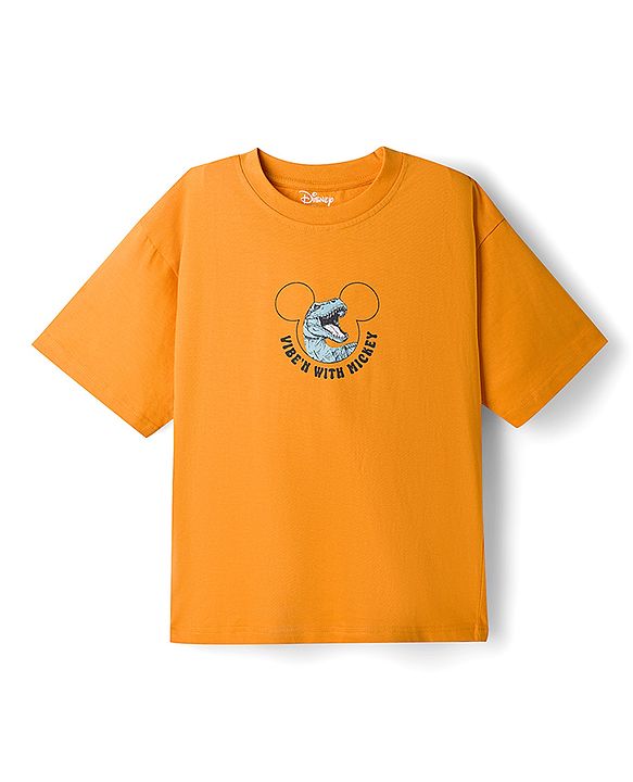 Pine Kids Disney 100% Cotton Knit T-Shirt & Shorts Set With Mickey Mouse & Friends Graphic - Orange