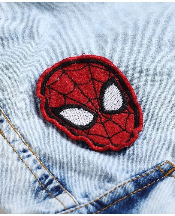 Pine Kids Marvel Denim Above Knee Length Cargo Short With Spider Man Graphic & Badge Detailing - Light Blue
