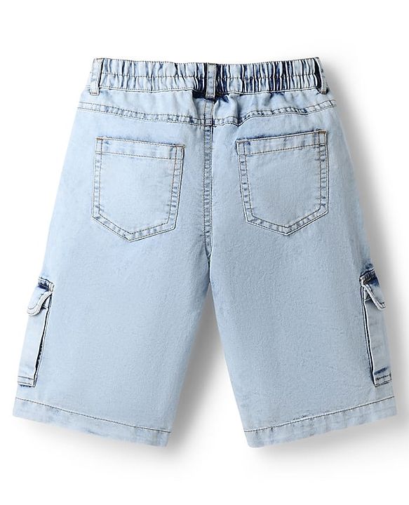 Pine Kids Marvel Denim Above Knee Length Cargo Short With Spider Man Graphic & Badge Detailing - Light Blue