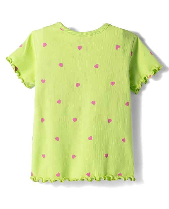 Babyhug Cotton Lycra Knit Half Sleeves T-Shirt with Heart Print - Limegreen