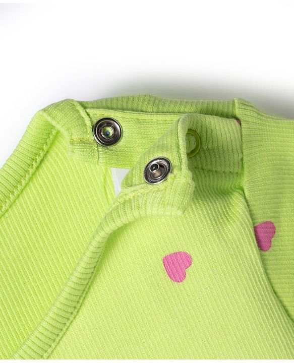Babyhug Cotton Lycra Knit Half Sleeves T-Shirt with Heart Print - Limegreen