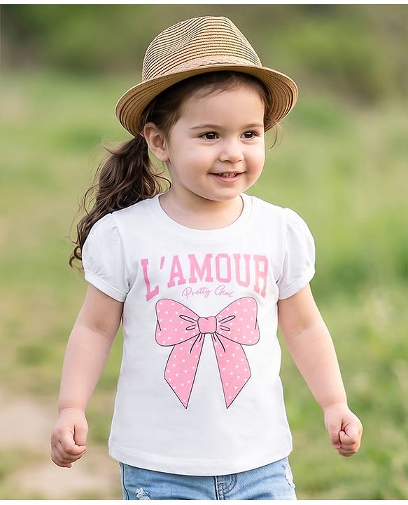 Babyhug Cotton Knit T-Shirt Half Sleeves Glitter Printed Graphics Multi Color 6-9 Months