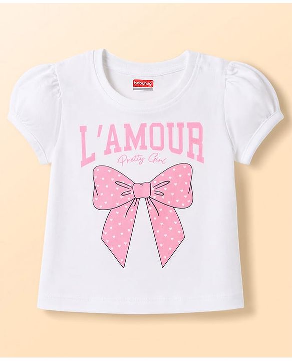 Babyhug Cotton Knit T-Shirt Half Sleeves Glitter Printed Graphics Multi Color 6-9 Months