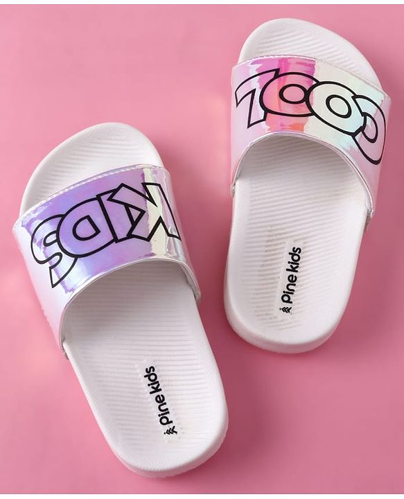 Pine Kids Text Printed Flip Flop - White