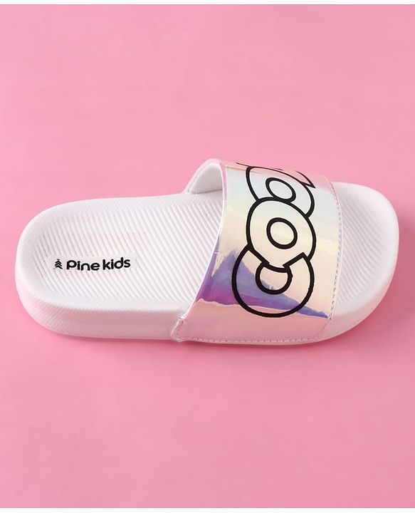 Pine Kids Text Printed Flip Flop - White