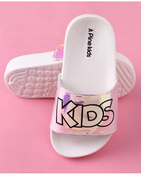 Pine Kids Text Printed Flip Flop - White