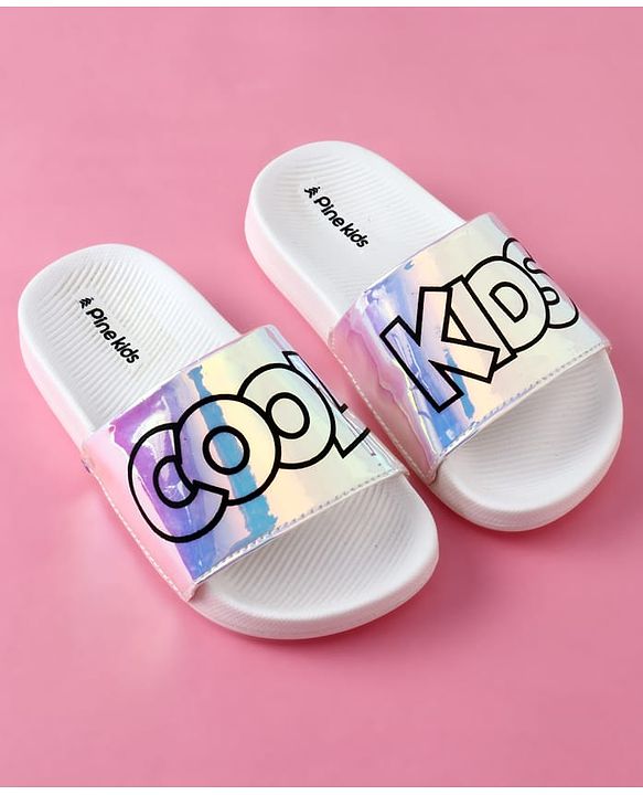 Pine Kids Text Printed Flip Flop - White