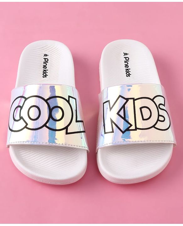 Pine Kids Text Printed Flip Flop - White
