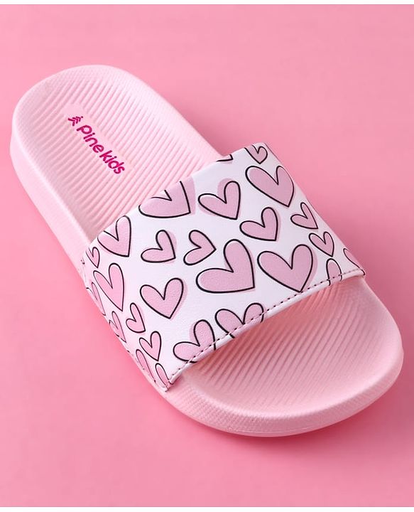 Pine Kids Heart Printed Flip Flop - Pink