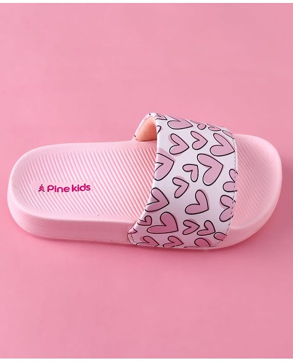 Pine Kids Heart Printed Flip Flop - Pink