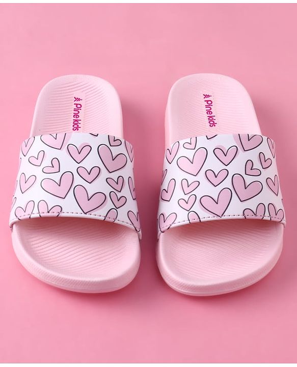 Pine Kids Heart Printed Flip Flop - Pink