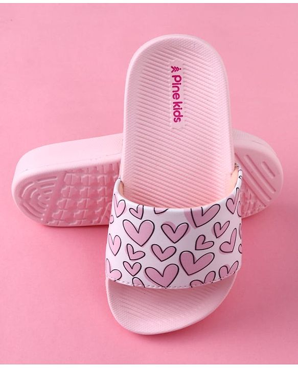 Pine Kids Heart Printed Flip Flop - Pink