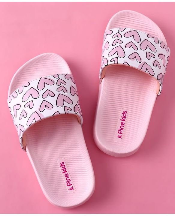Pine Kids Heart Printed Flip Flop - Pink