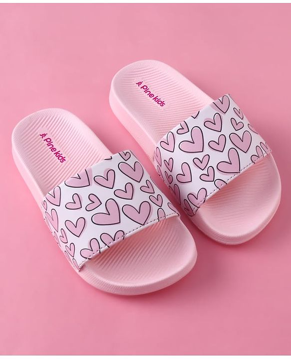 Pine Kids Heart Printed Flip Flop - Pink