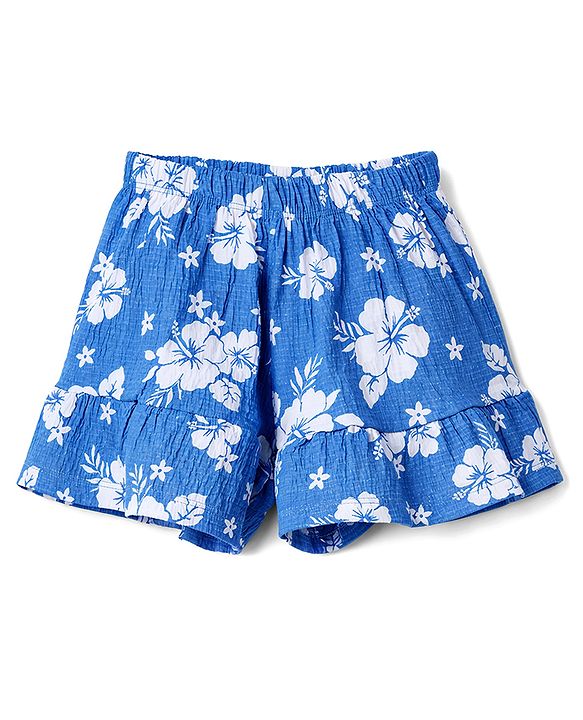 Babyhug Single Jersey Knit Half Sleeves Top & Shorts Co-ord Set with Floral Print - Blue
