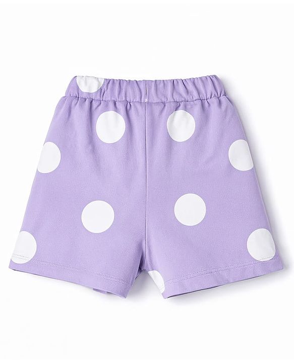 Babyhug Terry Knit Half Sleeves Top & Shorts Co-ord Set with Polka Dot Print & Sling Bag - Lavender