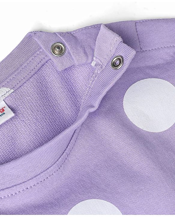 Babyhug Terry Knit Half Sleeves Top & Shorts Co-ord Set with Polka Dot Print & Sling Bag - Lavender