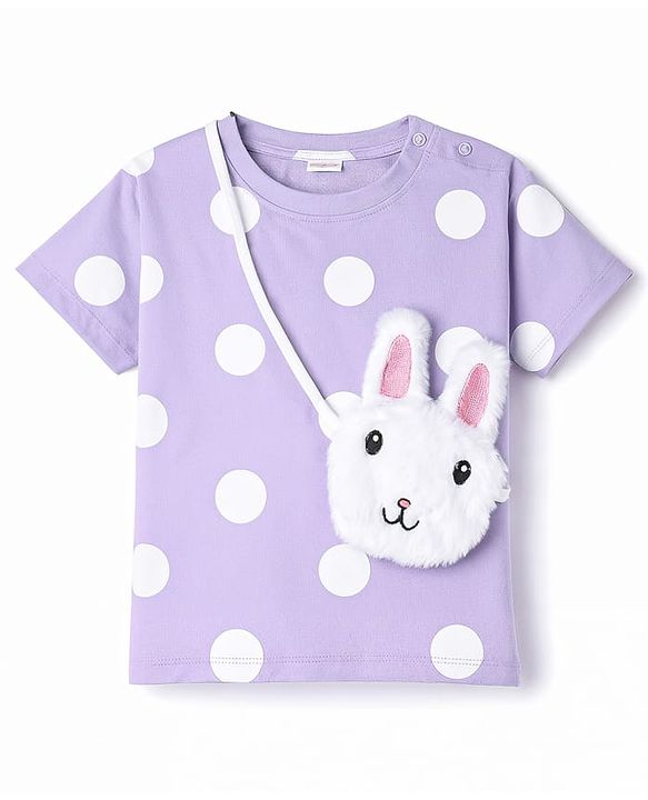 Babyhug Terry Knit Half Sleeves Top & Shorts Co-ord Set with Polka Dot Print & Sling Bag - Lavender