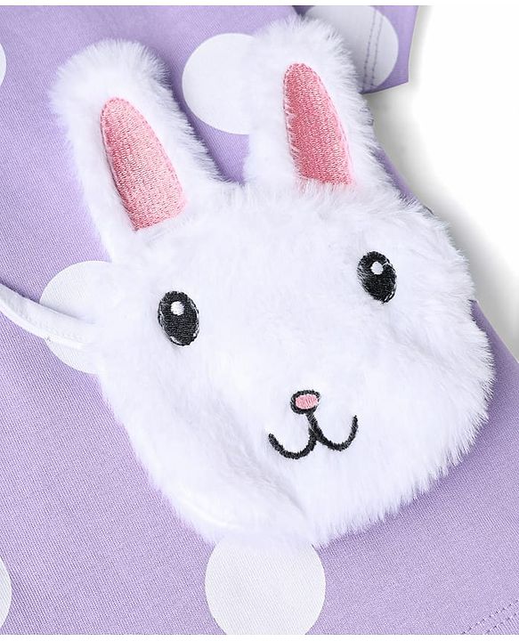 Babyhug Terry Knit Half Sleeves Top & Shorts Co-ord Set with Polka Dot Print & Sling Bag - Lavender