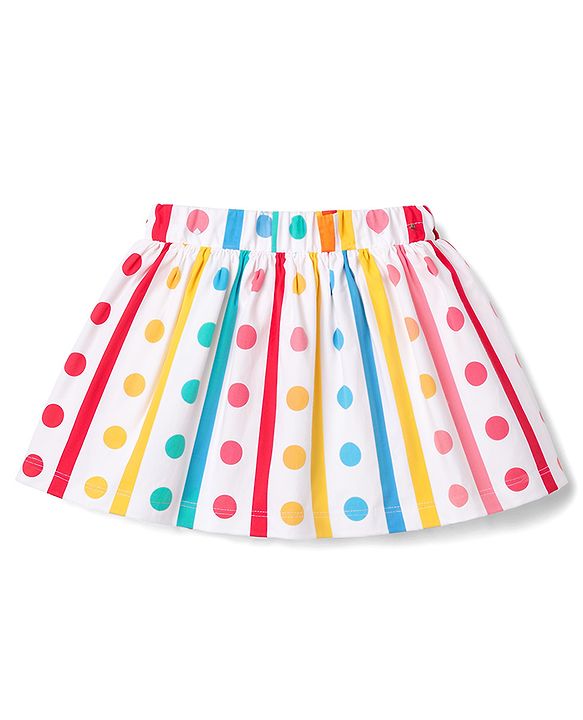 Babyhug Single Jersey Knit Half Sleeves Top & Skirt Set with Polka Dot Print & Bow Applique - Red & White