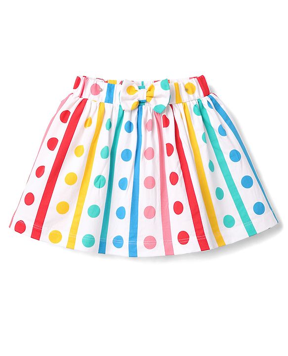Babyhug Single Jersey Knit Half Sleeves Top & Skirt Set with Polka Dot Print & Bow Applique - Red & White
