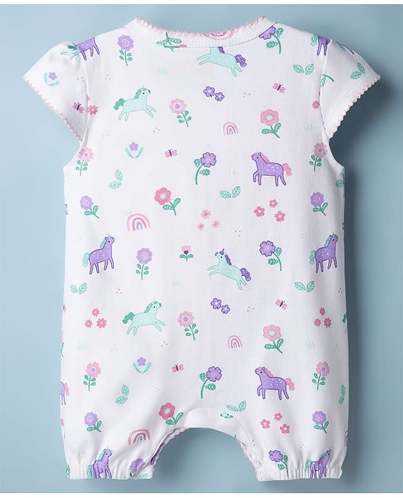 Babyhug 100% Cotton Knit Half Sleeves Rompers with Floral Print Pack of 2 - Multicolor