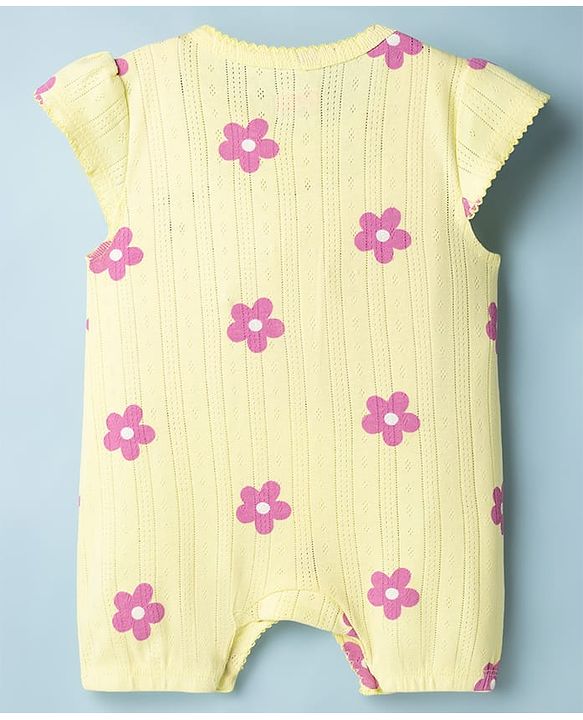 Babyhug 100% Cotton Knit Half Sleeves Rompers with Floral Print Pack of 2 - Multicolor