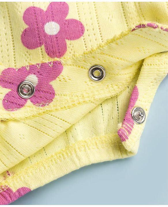 Babyhug 100% Cotton Knit Half Sleeves Rompers with Floral Print Pack of 2 - Multicolor