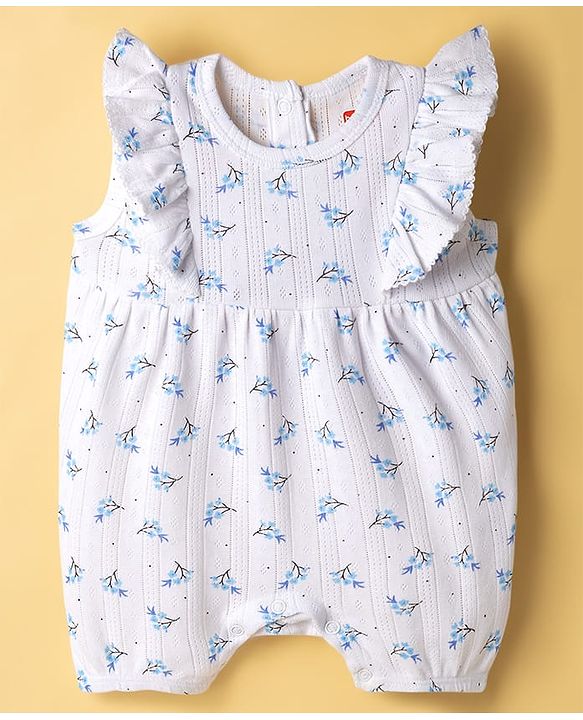 Babyhug 100% Cotton Knit Sleeveless Rompers with Floral Print Pack of 2 - Multicolor