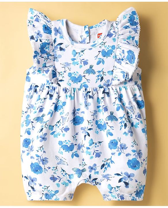 Babyhug 100% Cotton Knit Sleeveless Rompers with Floral Print Pack of 2 - Multicolor