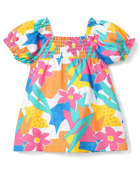 Babyhug Single Jersey Knit Half Sleeves Top & Shorts Set with Floral Print & Bow Applique - Multicolor