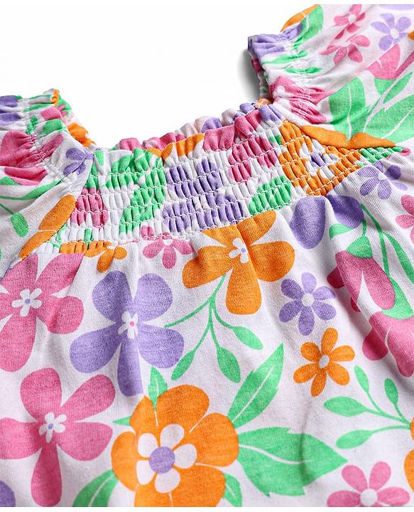 Babyhug Single Jersey Knit Half Sleeves Top & Shorts Set with Floral Print - Multicolor